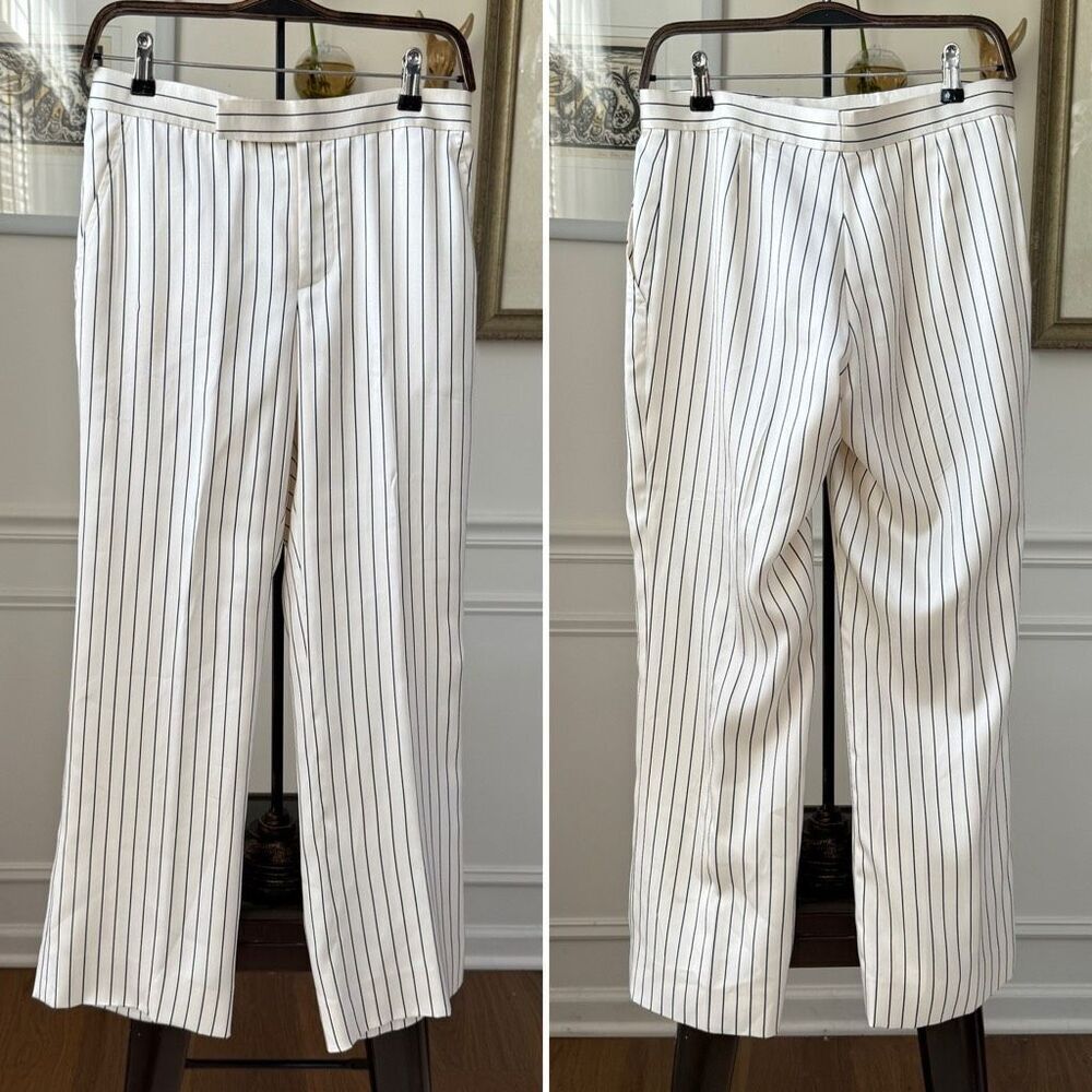 Vintage Ralph Lauren Black Label 100% Silk Stripe Ankle Trousers Pants 6